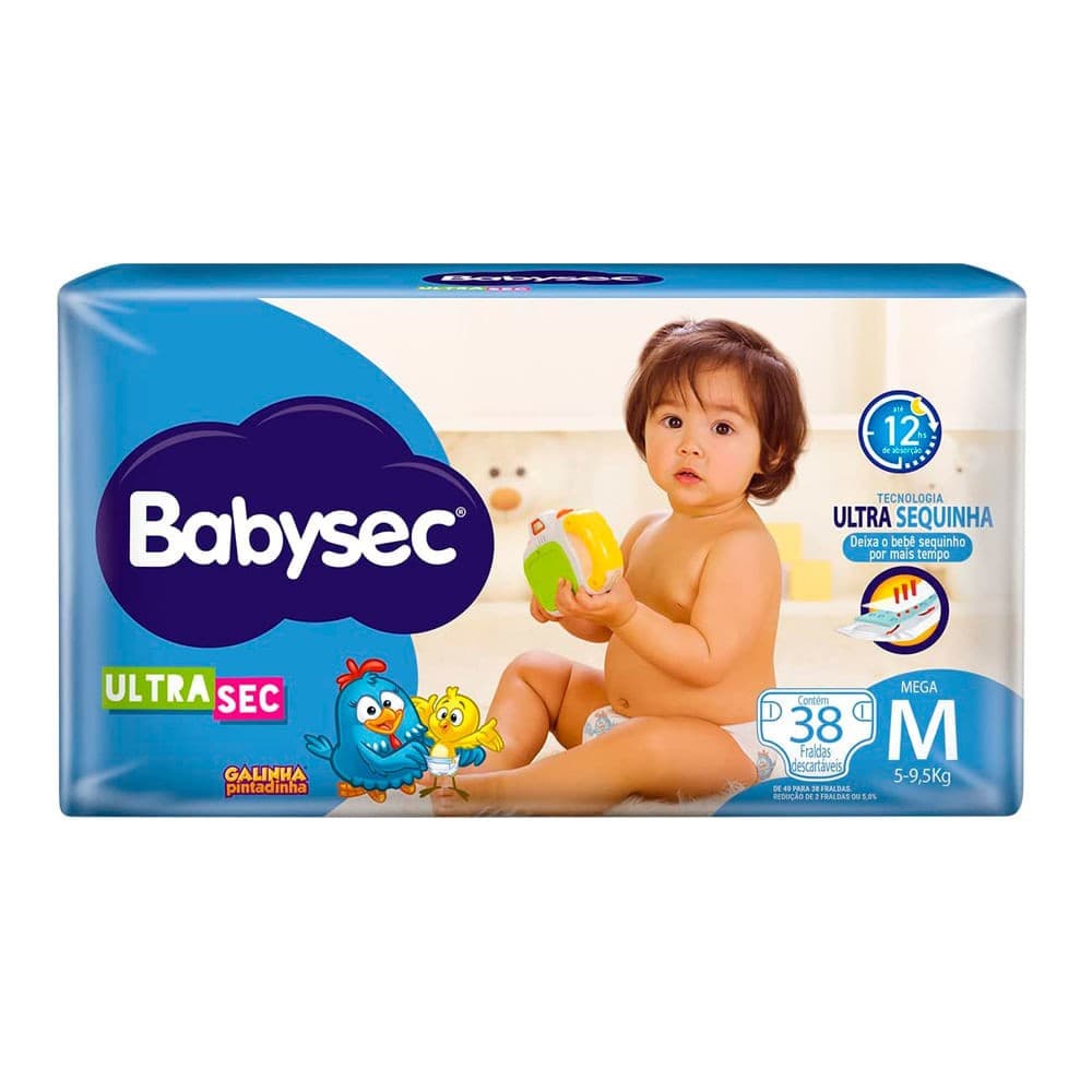 Fralda Babysec Ultrasec Mega M com 38 unidades - 5 a 9,5kg