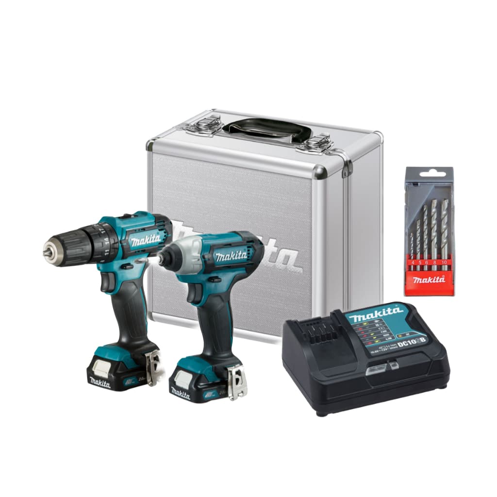 Kit Parafusadeira Furadeira Parafusadeira de Impacto CLX228SAX Makita e 5 Brocas