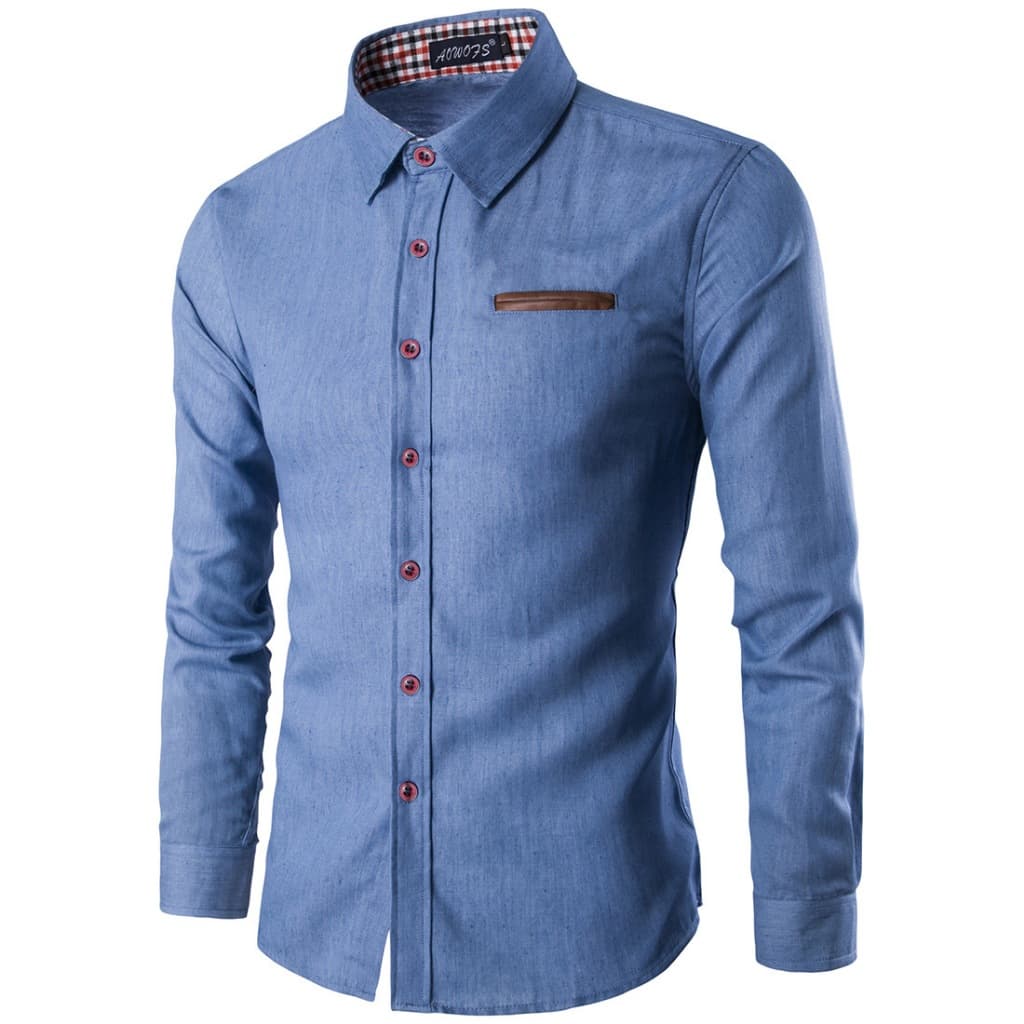 Camisa Masculina Manga Longa Social Slim Fit Cor Jeans