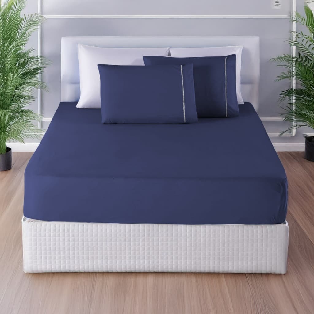 Jogo Lençol Casal Padrão 400 Fios 3 Peças Toque Macio Elástico Cama Box Luxo Premium