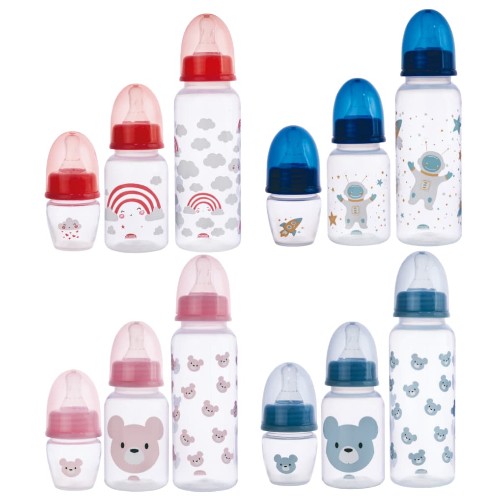 Kit Mamadeiras Bebe com Chuquinha Bico Redondo Silicone Disco de Vedação Antivazamento 40/150/250 mL