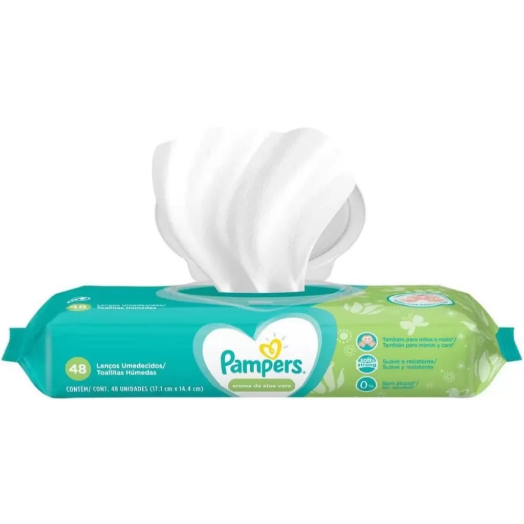 48 Toalhinhas Umedecidas Pampers Aloe Vera - 1 Pacote