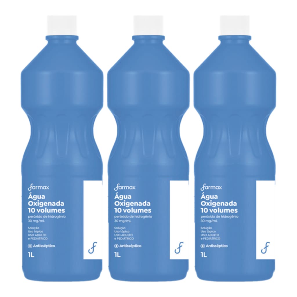 kit 3 Agua Oxigenada Volume 10 Ação Antisséptica 1 Litro
