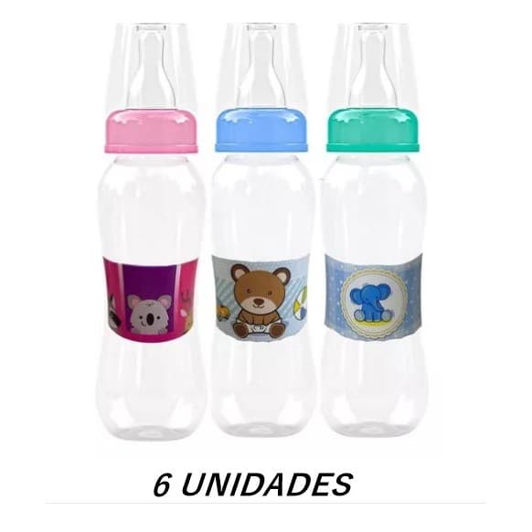 Mamadeira DECORADA 240ml Menino Menina Pacote com 6 Unidades - MAMADEIRA BICO REDONDO