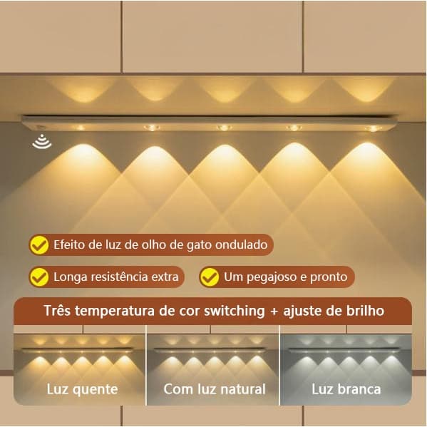 Luminária LED 60cm Recarregável USB com Sensor e 3 Cores – Para Quarto/Cozinha F9