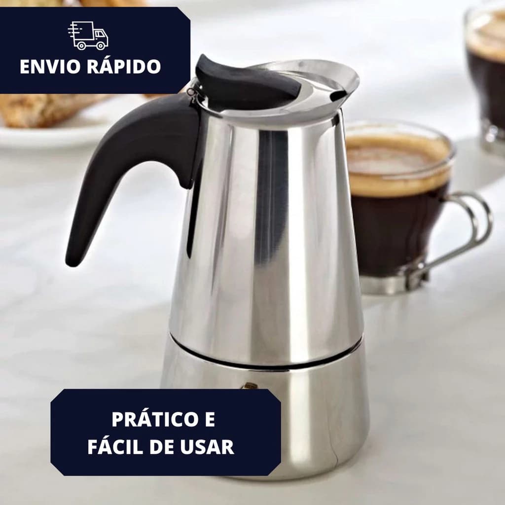 Cafeteira Italiana Inox Premium Moka e Tradicional Expresso Café ou Chá 4 ou 6 Xicaras 300ml