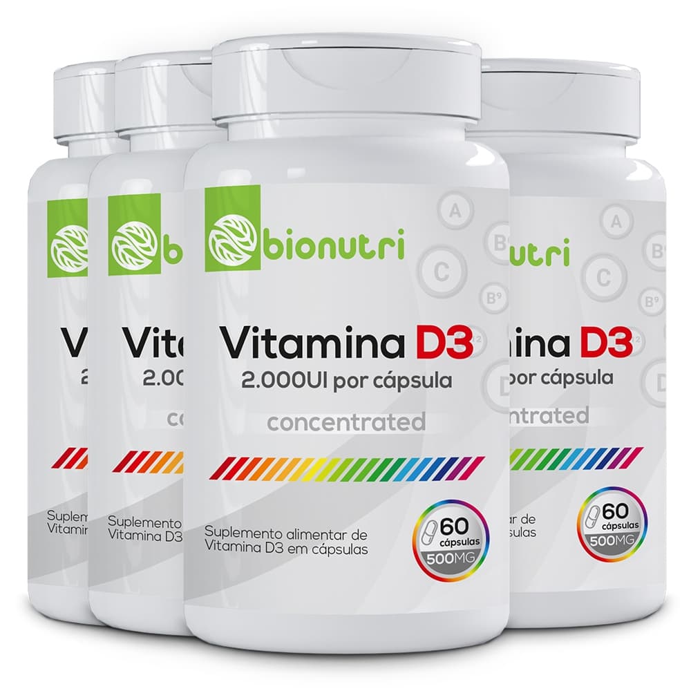 Kit 4x Suplemento Alimentar em cápsulas Vitamina D3 2.000ui 500mg (60 cápsulas) - Bionutri