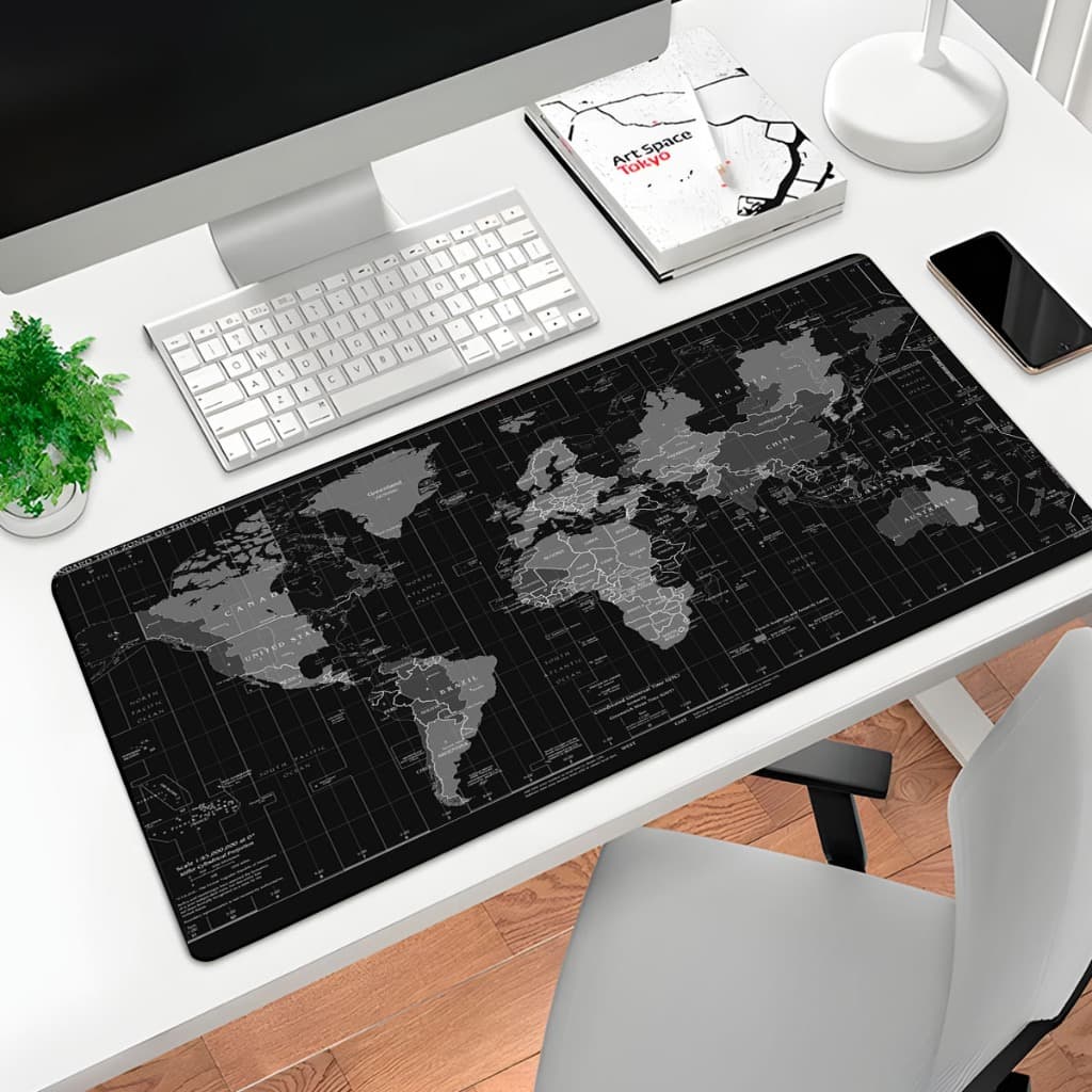 Mousepad Gamer P/ Desktop Estampa Mapa Mundi 70X35CM Preto