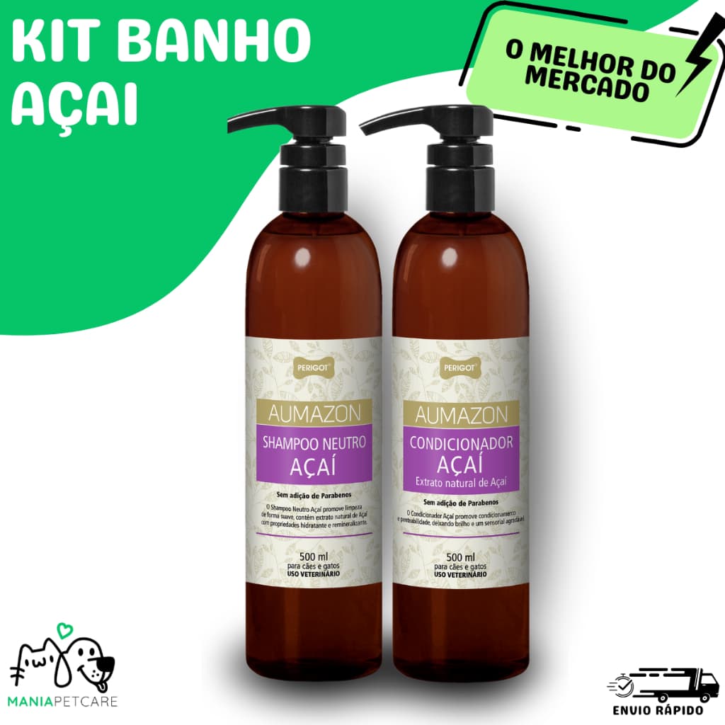 Shampoo Para Cachorro Kit com Shampoo e Condicionador Açai Perigot 500ml Cães e Gatos