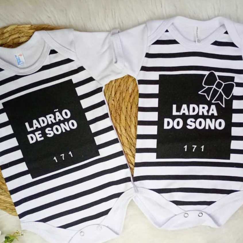 Body Frases Divertido Ladrão/Ladra de Sono - Bebê Menina/Bebê Menino