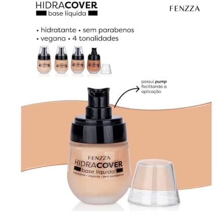 Base Hidratante Liquida Hidracover Vegana sem Parabenos, Maquiagem Fenzza