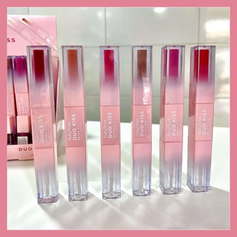 Batom Liquido Matte E Gloss Brilhante Ruby Rose 2 Em 1 Duo Kiss