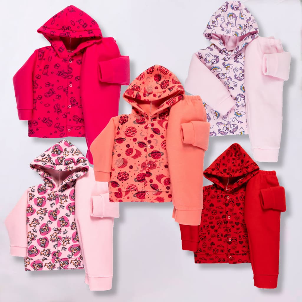 Kit 5 Conjunto Infantil Inverno Bebe Soft Roupa Frio Menina