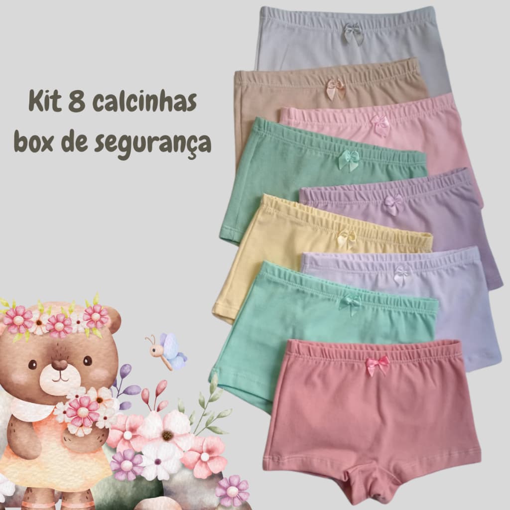 8 Box Boxer Tapa Fralda Shortinho Menina Cueca Feminina Infantil Siroula Calcinha Bebe Malha Cottom