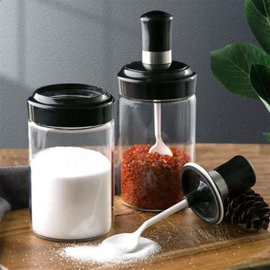 3 Peças Porta Temperos em Vidro com Colher Sal, Açucar, Condimentos, Pimenta, Tomilho, Orégano