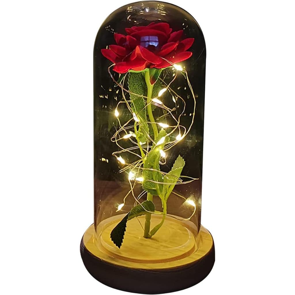Luminária Rosa Encantada Bela e a Fera Cúpula LED Enfeite Pequeno Príncipe Acrílico Flor Decoração