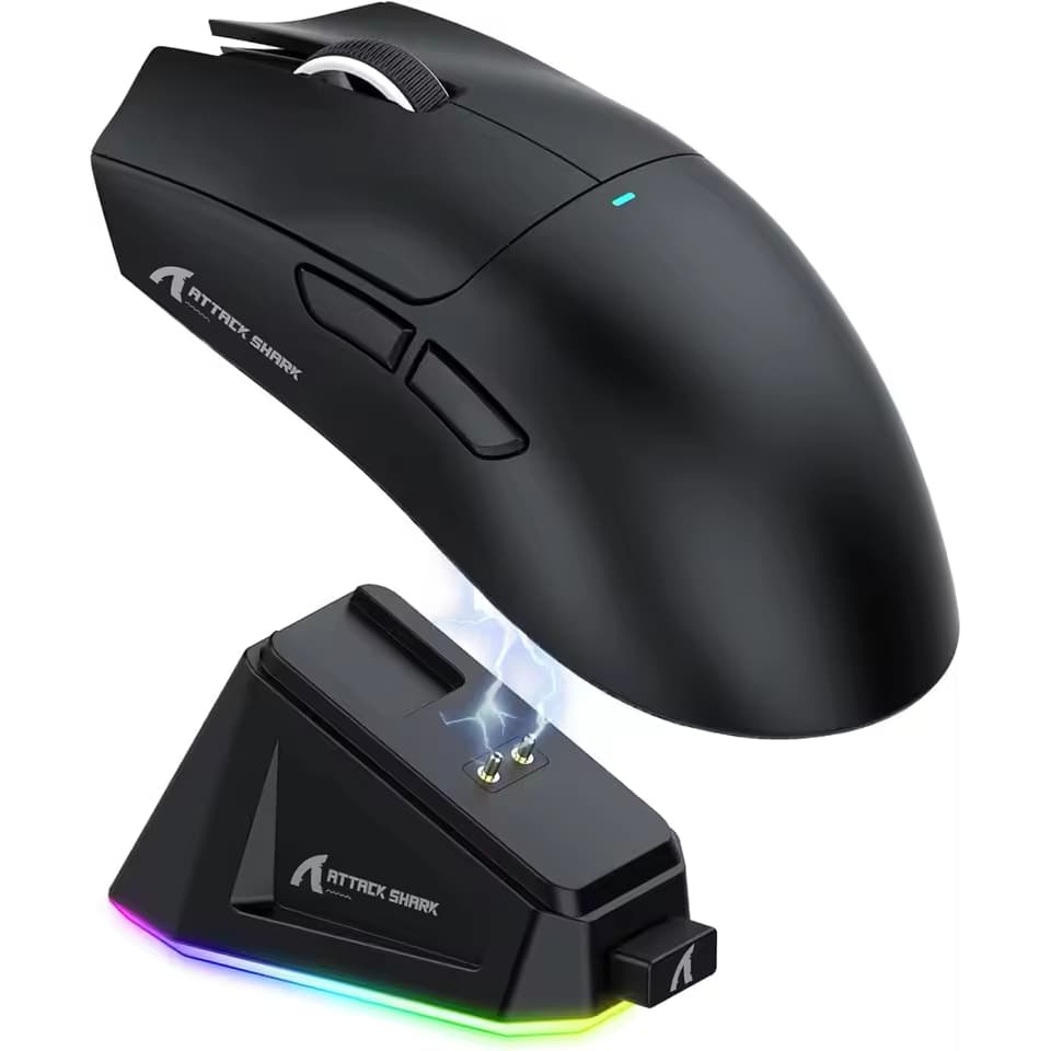 Mouse Gamer ATTACK SHARK X11 Sem Fio – 22000 DPI, RGB, Ultra Leve 63g com Base de Carregamento Preto