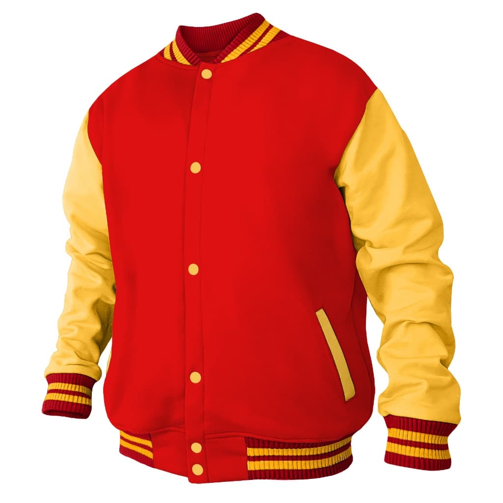 Jaqueta College Vermelho Amarelo Moletom Colegial Liso Uniforme Masculino Adulto Infantil