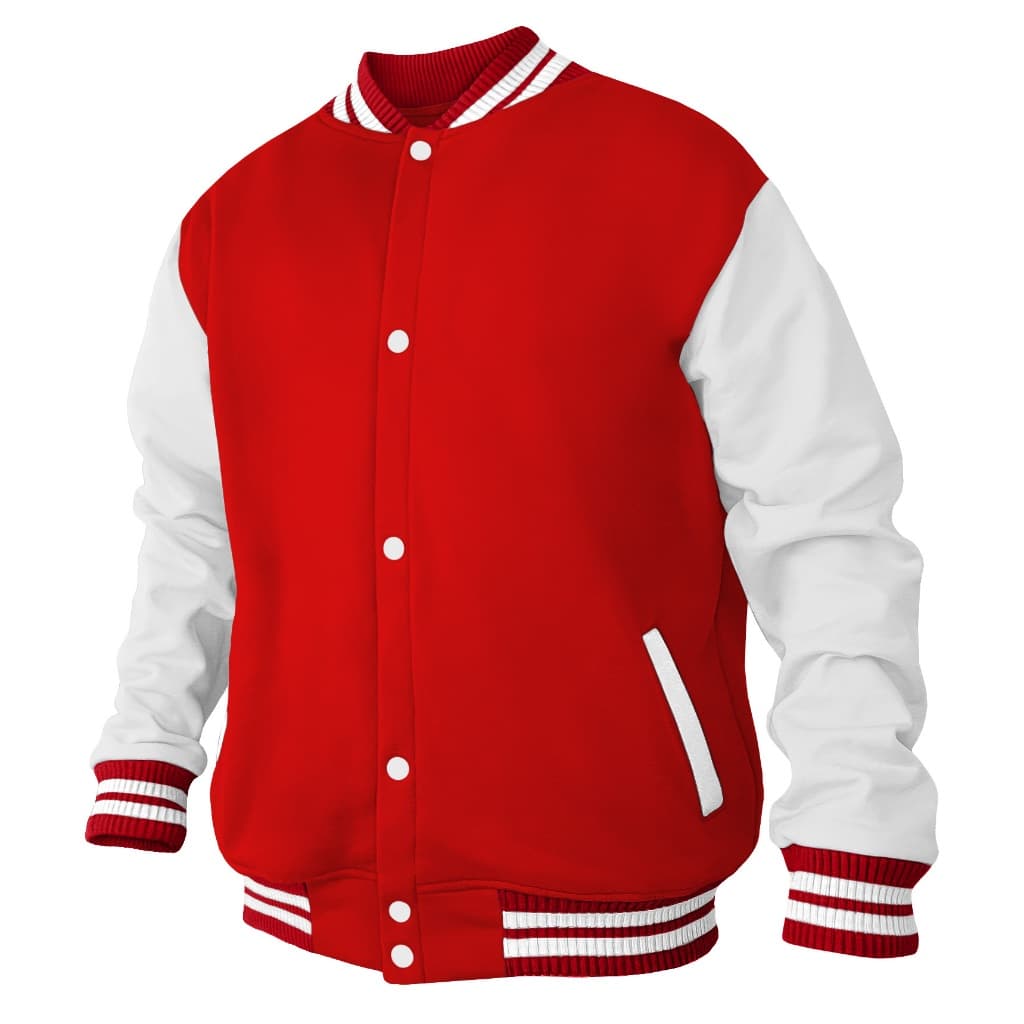 Jaqueta College Vermelho Branco Moletom Colegial Liso Uniforme Unissex Adulto Infantil