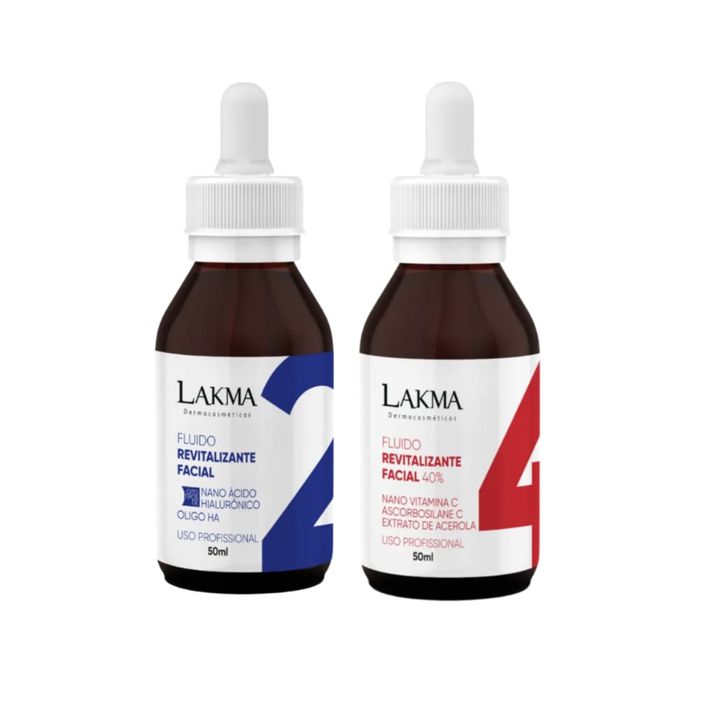 Kit Fluidos Passo 2 Hialurônico e Passo 4 Vitamina C Antissinais e Rejuvenescimento Facial Lakma