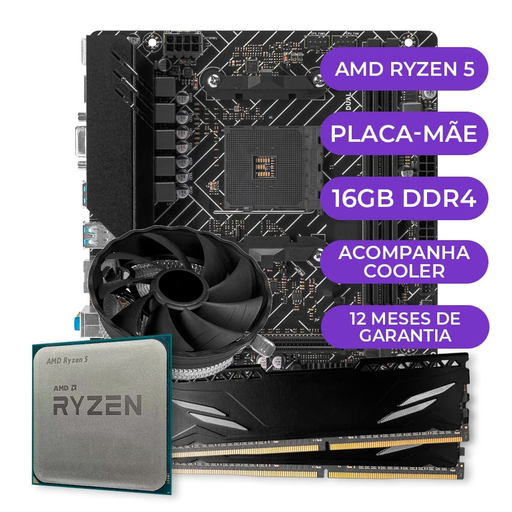 Kit Upgrade Gamer, Processador AMD Ryzen 5 5600GT, AM4, 16GB DDR4