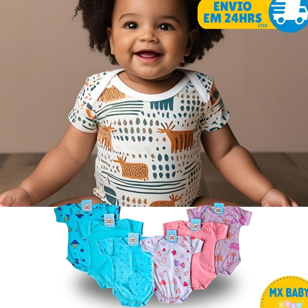 Kit 3 Body Enxoval Roupinhas De Bebê Recém Nascido Maternidade Estampado Manga Curta 100% Algodão