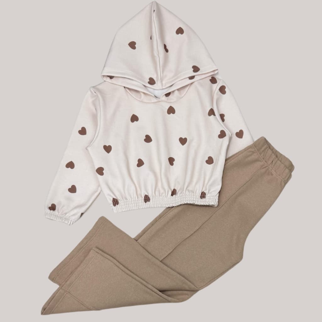 Conjunto Moletom Infantil Menina com Capuz e Calça Wide Leg Moda Inverno