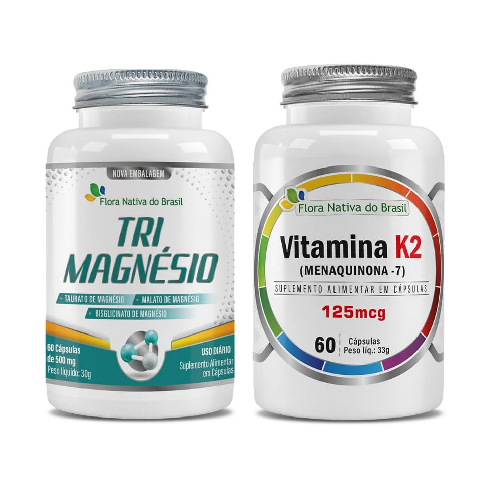 Kit de Suplementos Alimentares Tri magnésio + Vitamina K2 (60 cápsulas) - Flora Nativa