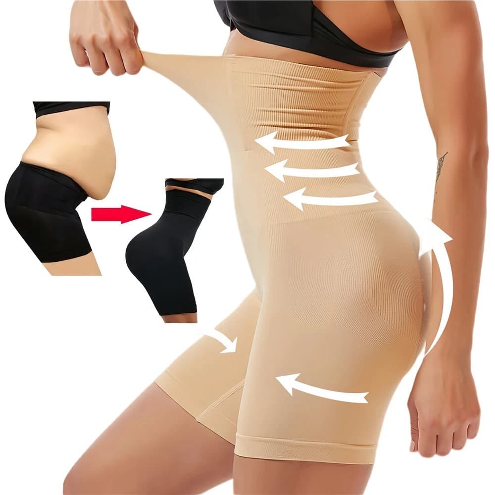 Short Cinta Modeladora 4 Barbatanas Alta Compressão Não Enrola Zero Transparência Formato Shorts