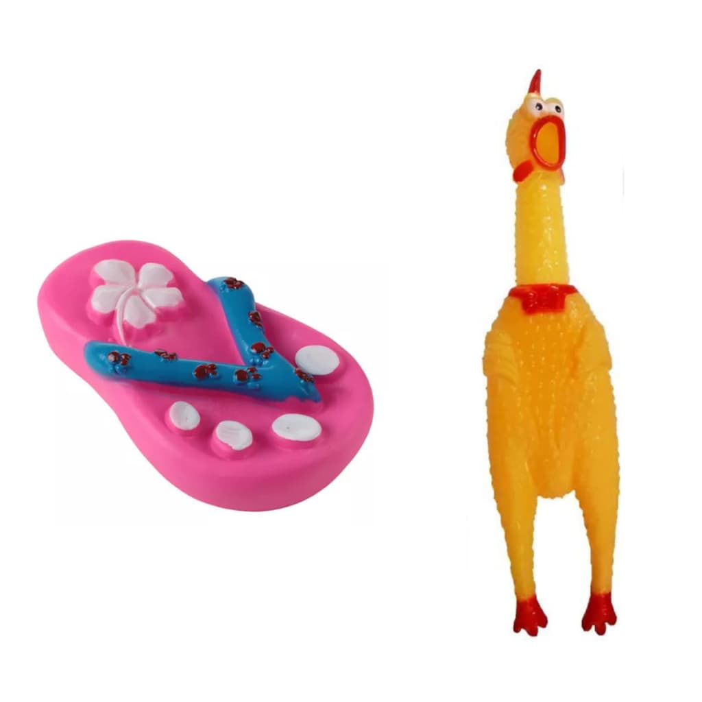 Kit Mordedores Chinelo E Galinha Para Pet Cachorro Brinquedo Dentição