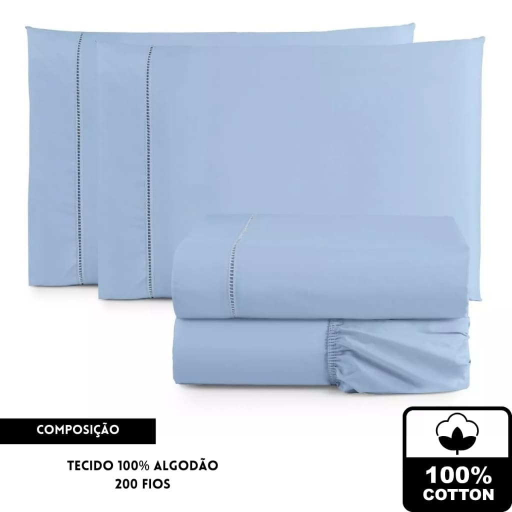 Jogo de Lençol 3 Peças 100% Algodão antialérgico Solteiro Casal Queen e King