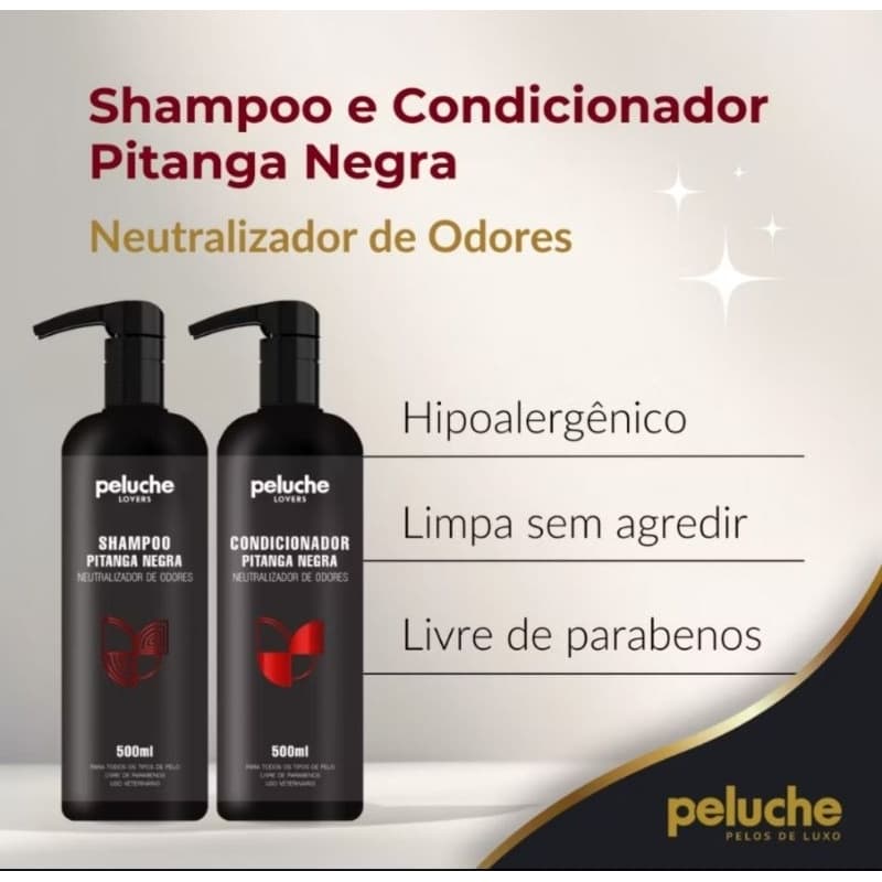 Shampoo e Condicionador Para Cachorro e Gato Peluche Pitanga Negra 500ml Pet