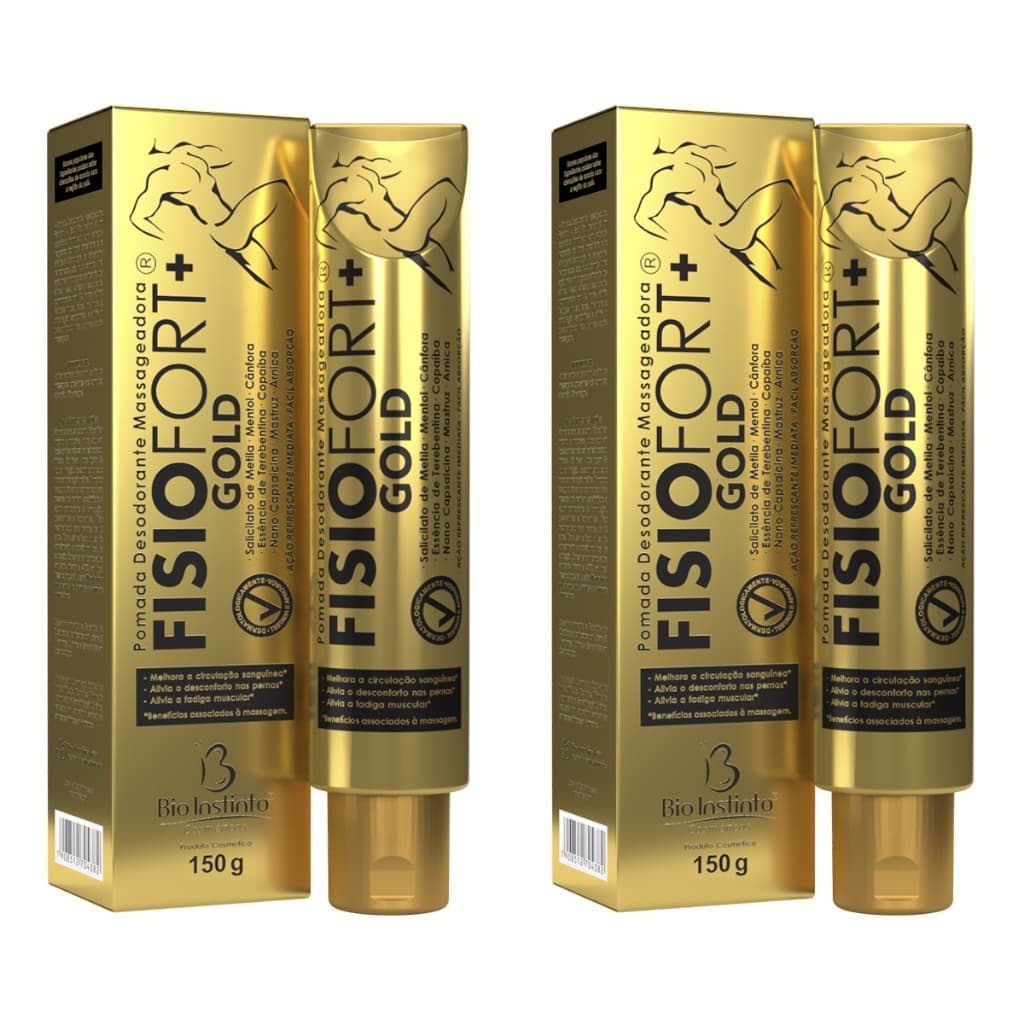 Kit 2 Pomada Desodorante Massageadora Fisiofort + Gold Bio Instinto 150g