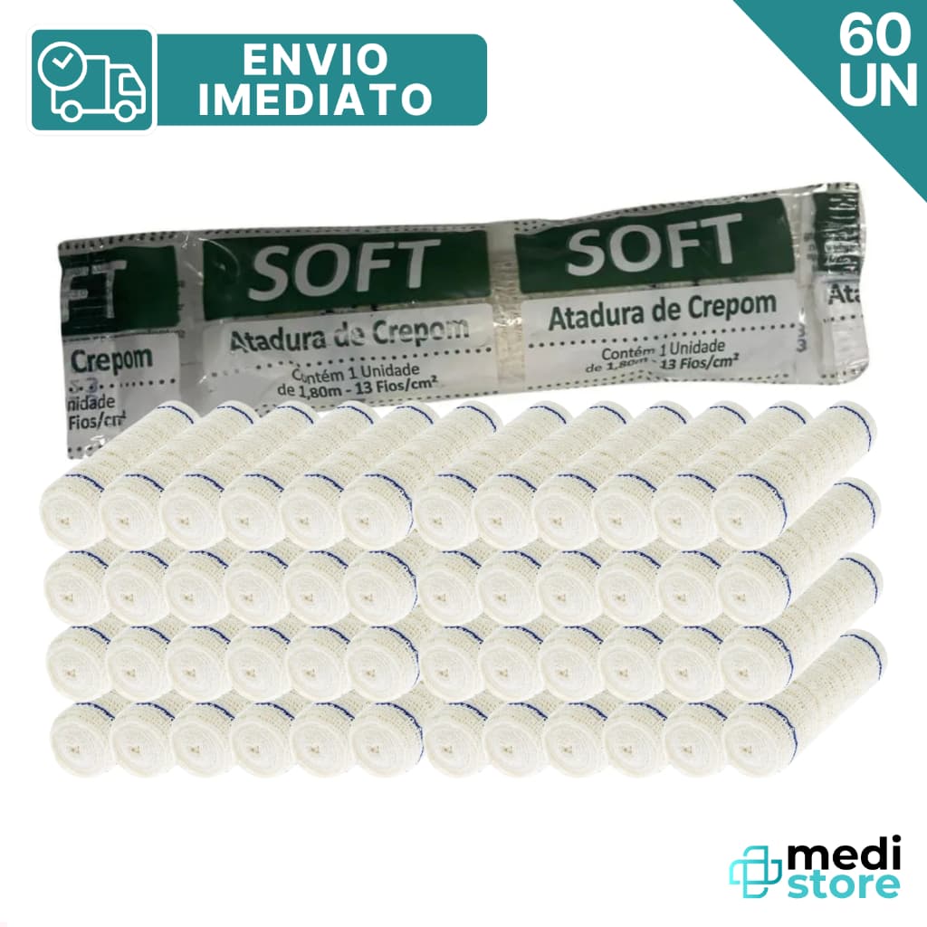 Kit com 60 - Atadura de Crepom 8cm X1,20m 13 Fios Soft Erimax - Envio Imediato