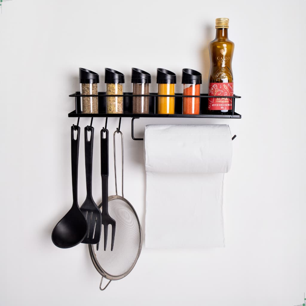 Suporte Porta Tempero Cozinha Prateleira de Parede Porta Rolo Utensílios Organizador  Aço Resistente