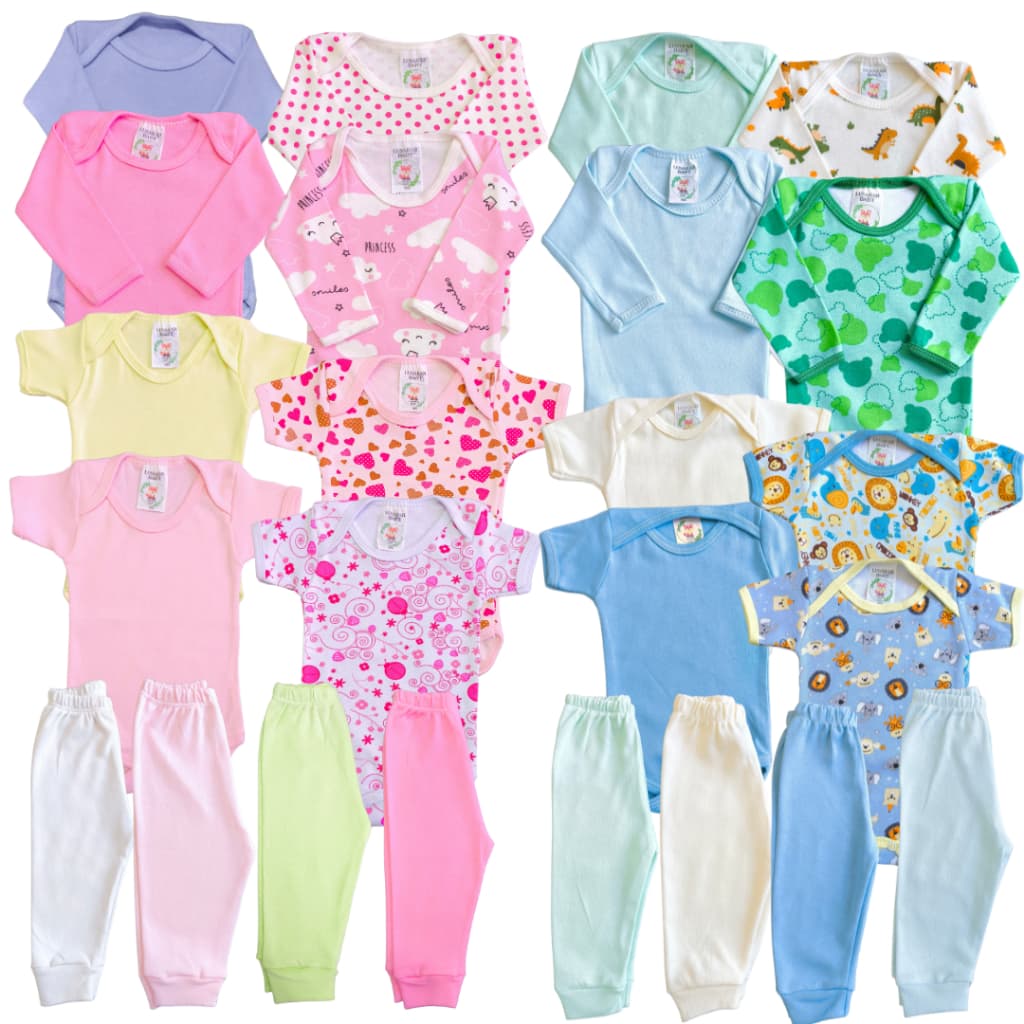 Kit 12 Peças Body Manga Longa Mijão Kit Roupa Enxoval Bebê Maternidade Infantil Menina Menino