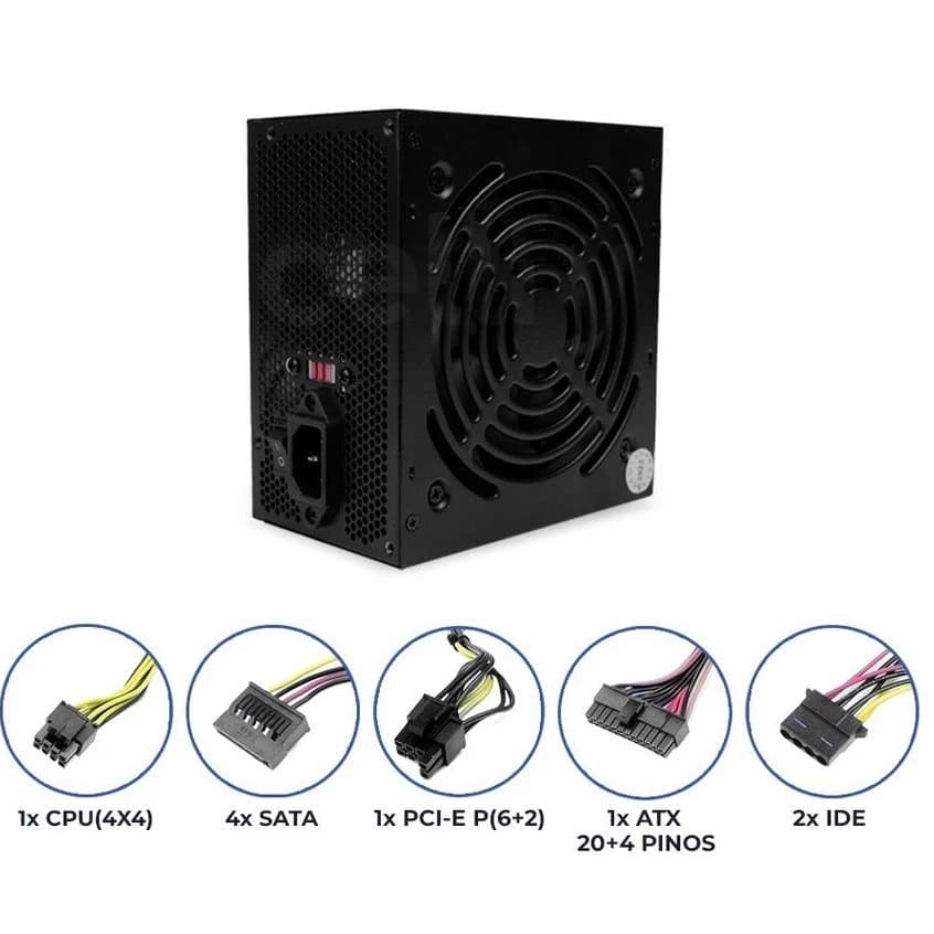 Fonte Gamer Aitek 650W Alta Eficiência Ventilação 120mm E Conectores PCI-e e Sata Bivolt