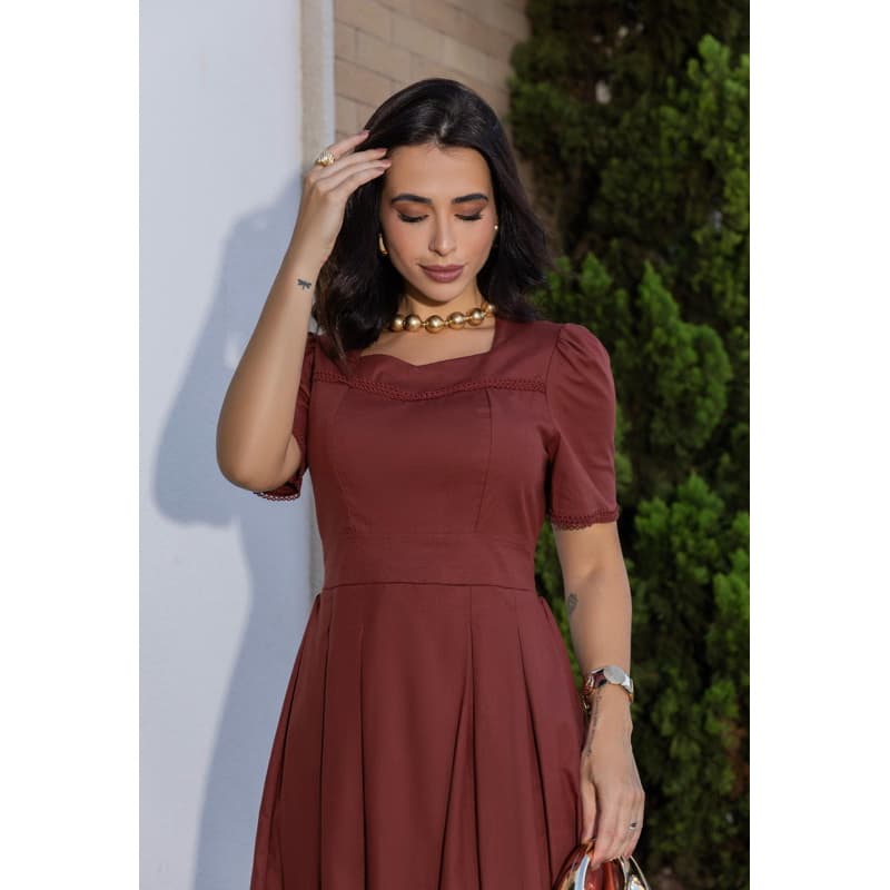Vestido Longo Elegante Social Vestido Manguinha Costa Fechada vestido para igreja Vestido Longo 100% Algodão