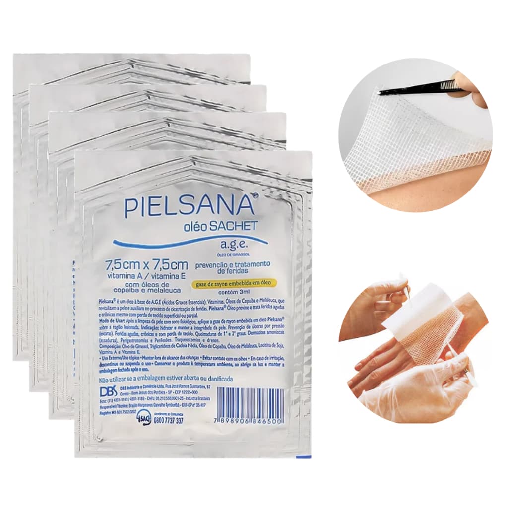 Kit 4 Curativo De Gaze Rayon Embebida Com Oleo De Girassol 7,5x7,5 Pielsana