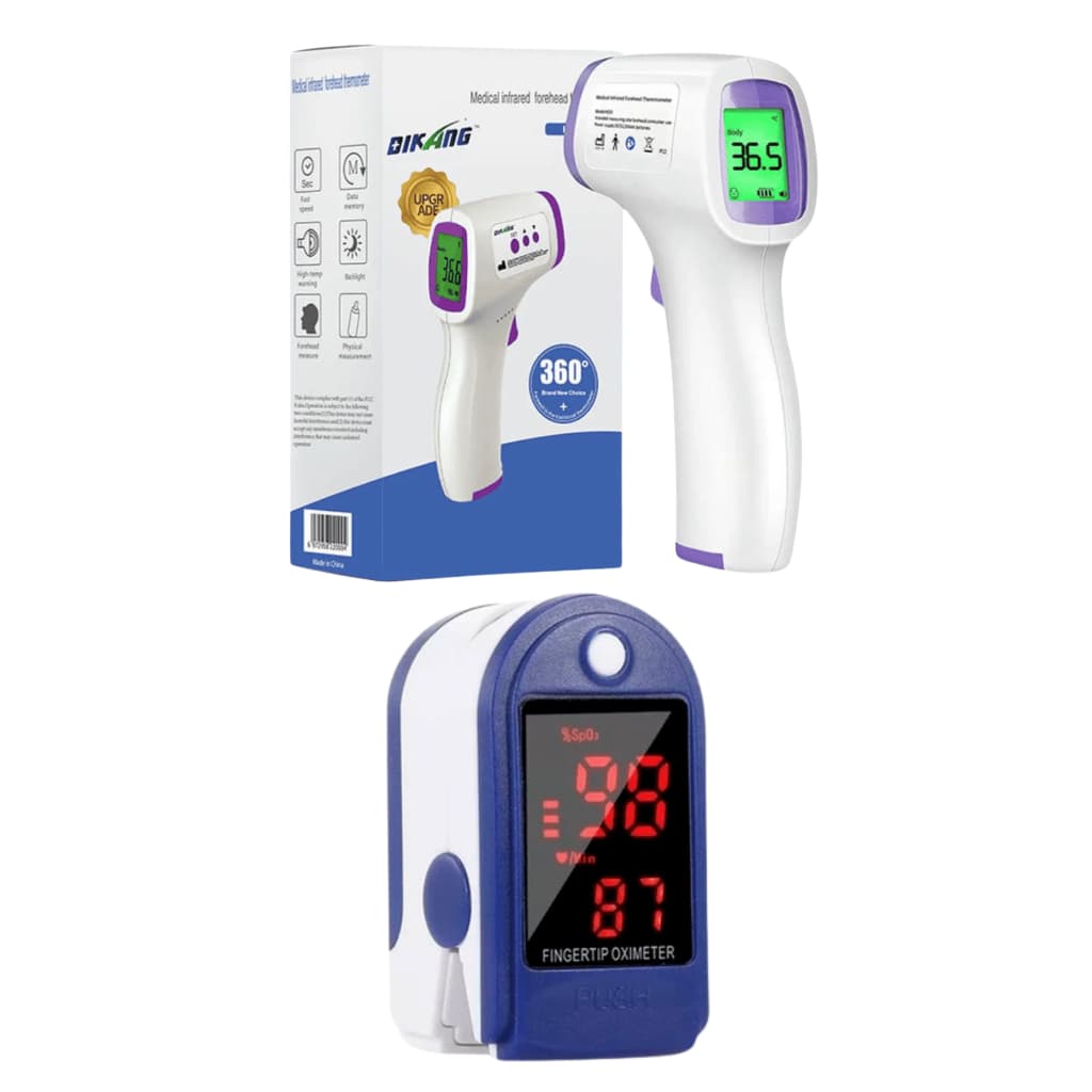 Kit Termômetro Infravermelho Para Bebê Adulto Digital Display + Oxímetro Digital Dedo