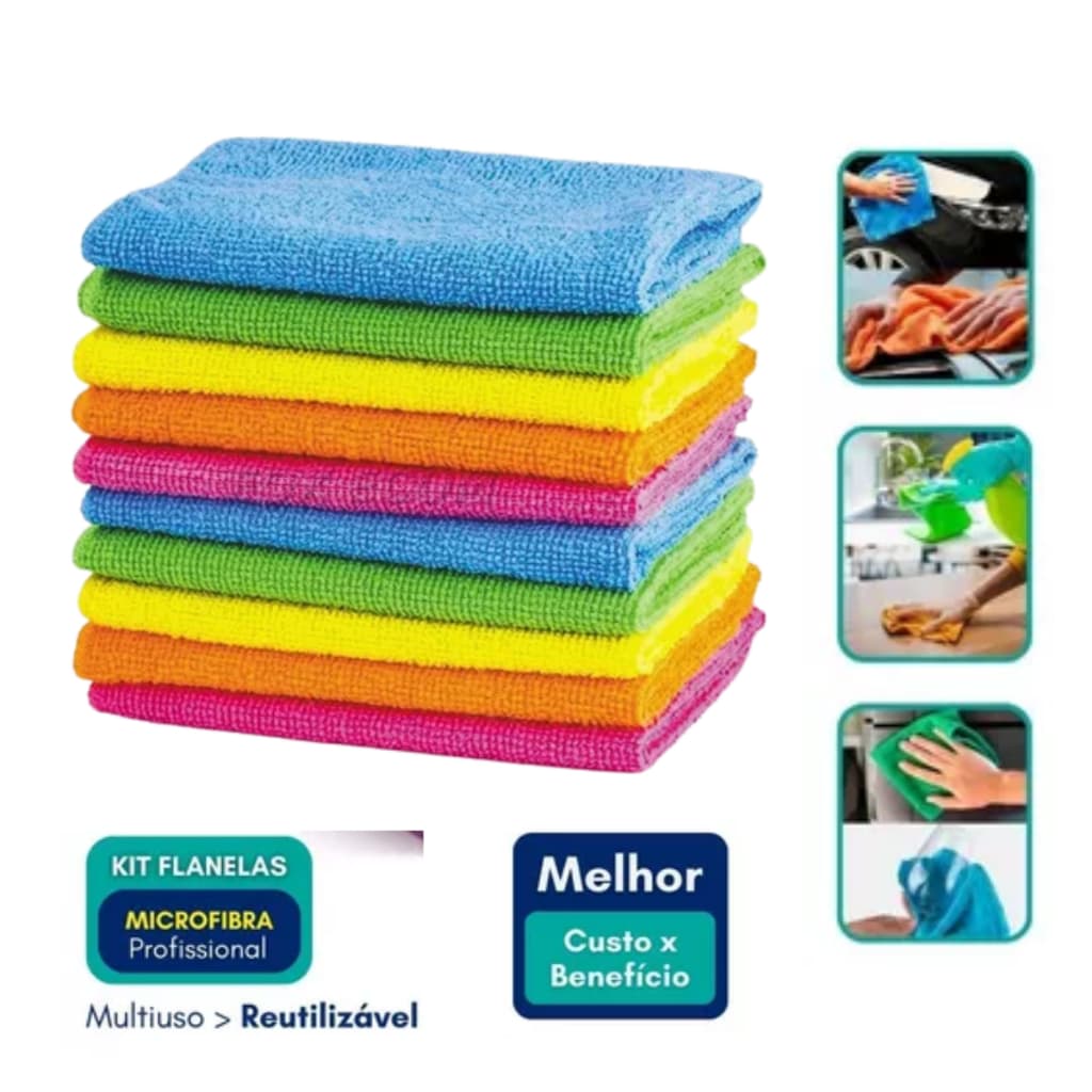 Kit 12 Toalhas Mágicas Multiuso Microfibra Limpa Vidro e Carro