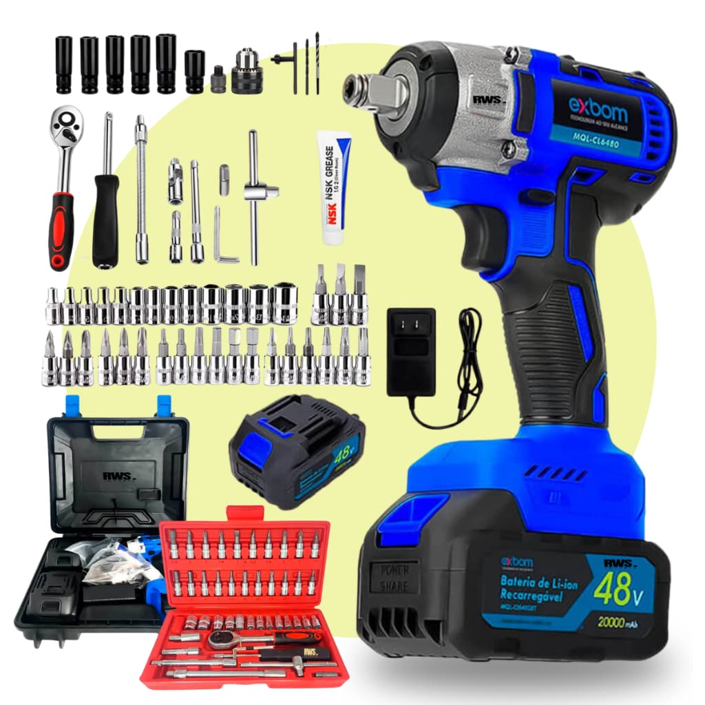 Kit Parafusadeira Chave De Impacto Furadeira E Chave Catraca com 46 peças Soquete