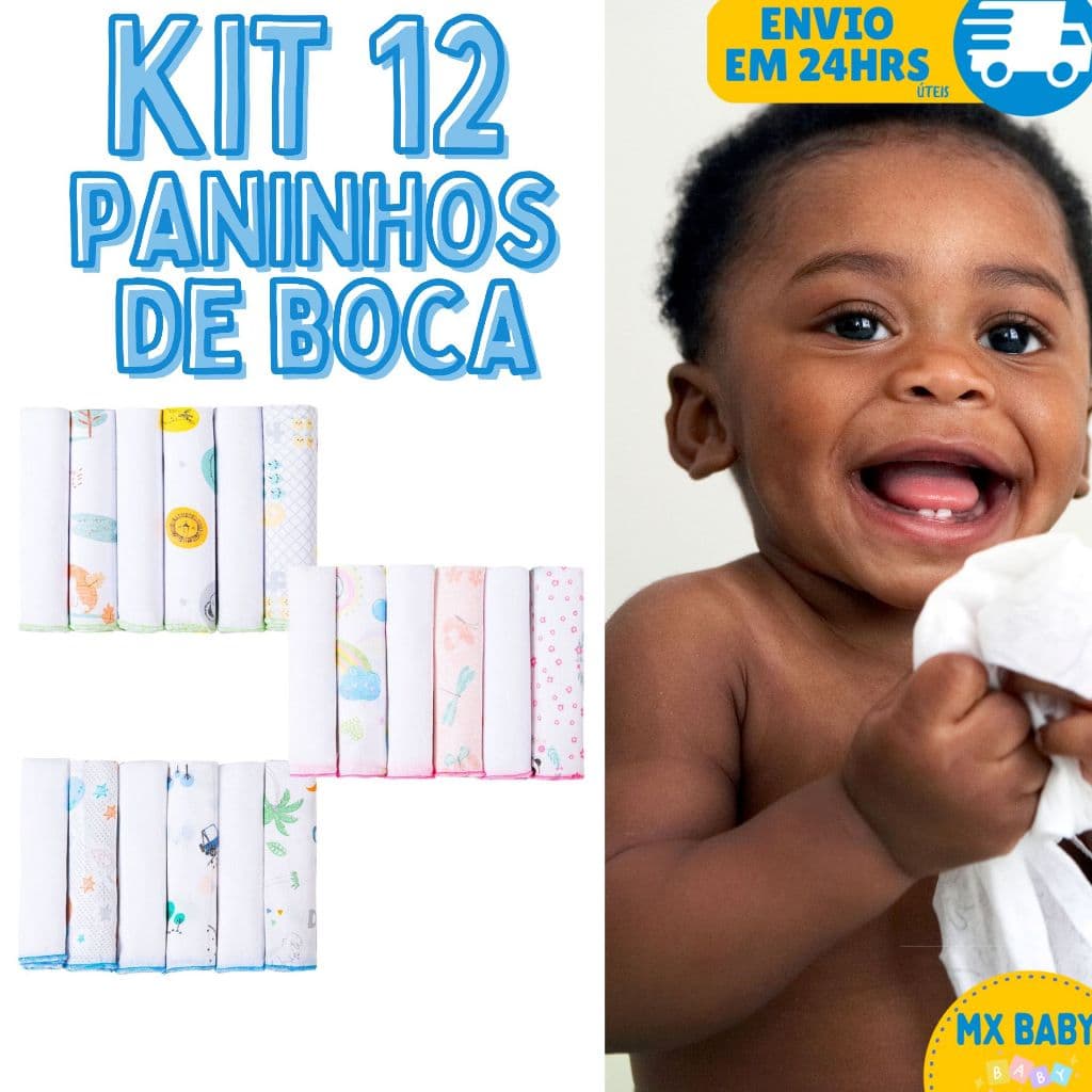 Kit 12 Peças Paninho Fralda de Boca Enxoval Bebê 100% Algodão 30cm x 30cm