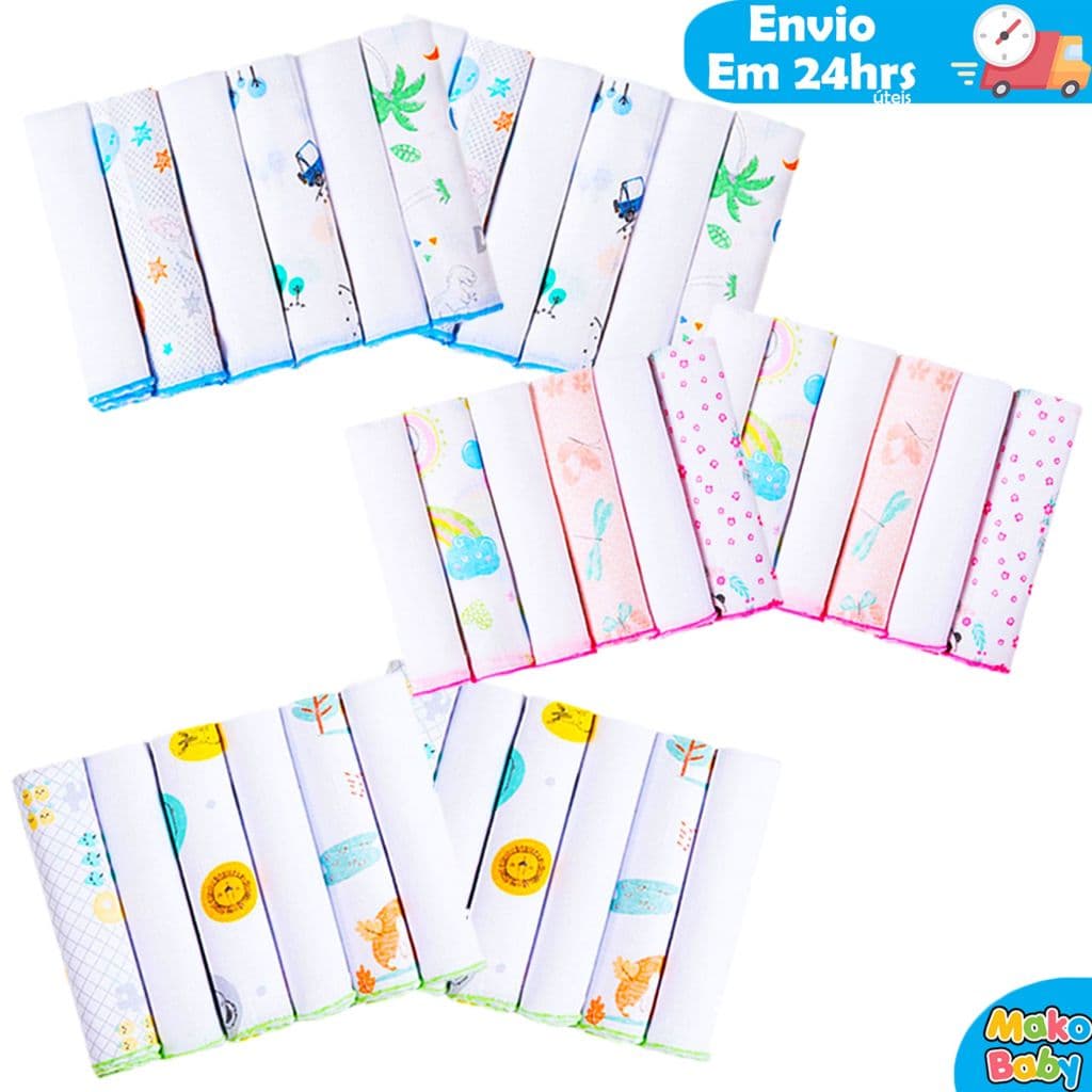 Kit 6 Paninhos Toalha De Boca Fralda Para Bebê Recém Nascido Babete 100% Algodão 30cm x 30cm