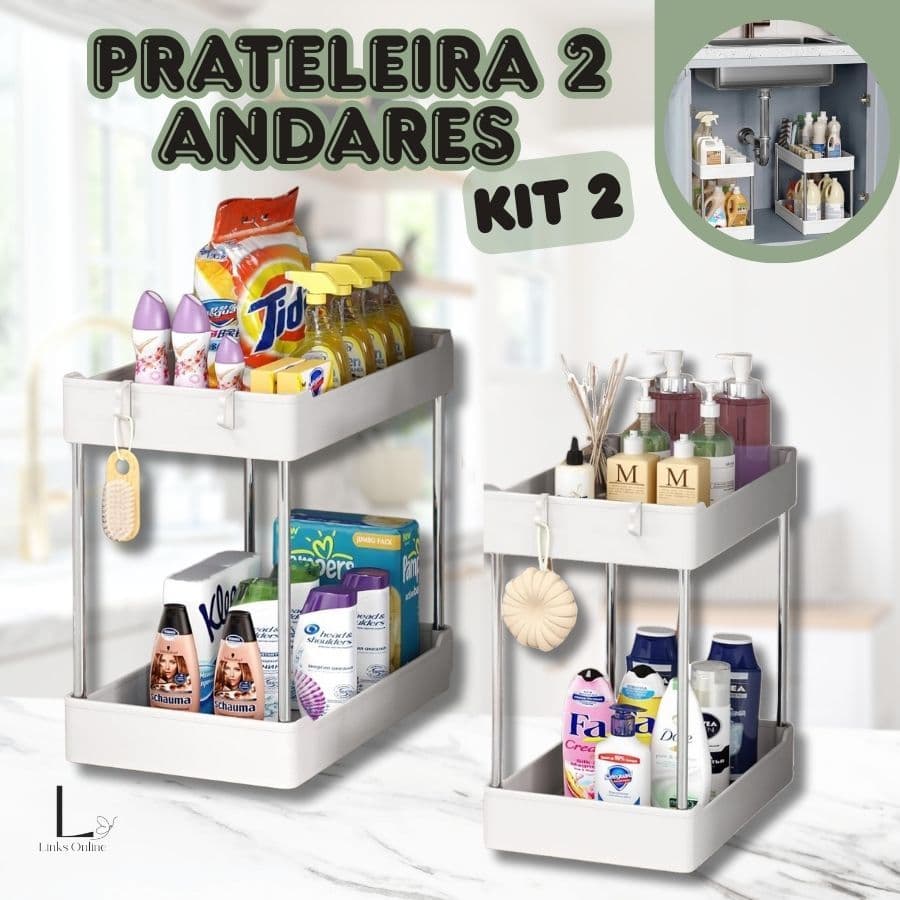 KIT 2 Organizador Multiuso Prateleira 2 Andares Banheiro Cozinha Multiuso