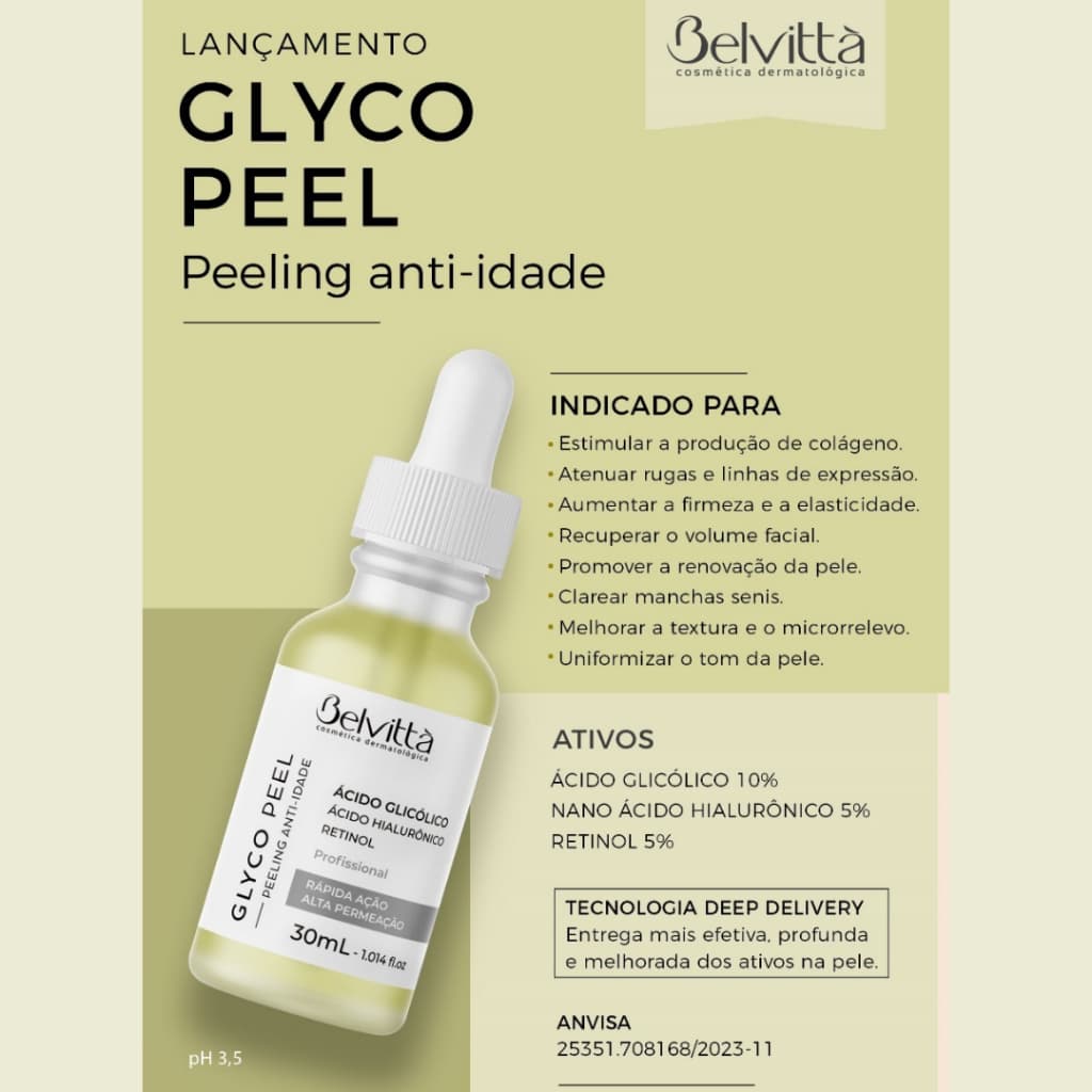 Peeling Anti-Idade 30ml Belvittà - Glyco Peel - Profissional