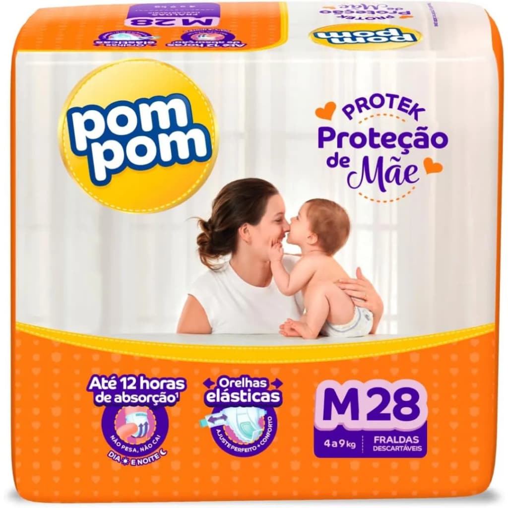 Fralda Pom Pom Derma Protek Jumbo Tamanho M - 28 Unidades
