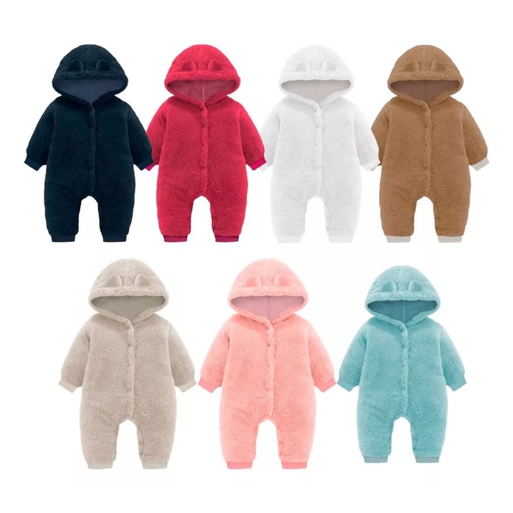 Roupa de Bebê Menino Menina Macacão Teddy Pelúcia Inverno Bebê Pele de Carneiro com Capuz Orelhinha
