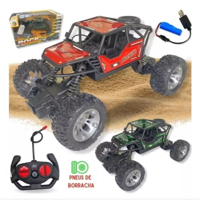 Brinquedo Carrinho Rock Crawler Off Road Recarregável Controle Remoto
