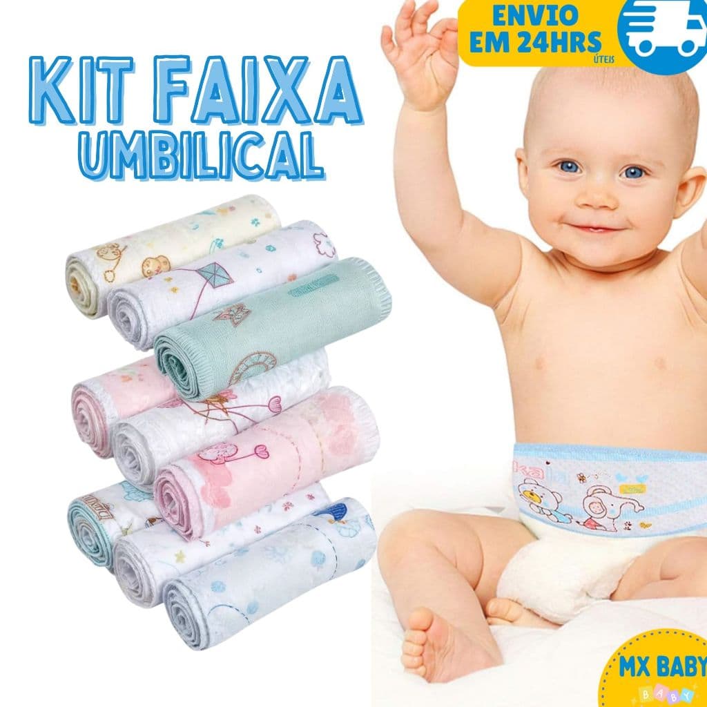 Kit Faixa De Umbigo Umbilical Bebê Recém Nascido Enxoval Maternidade 100% Algodão